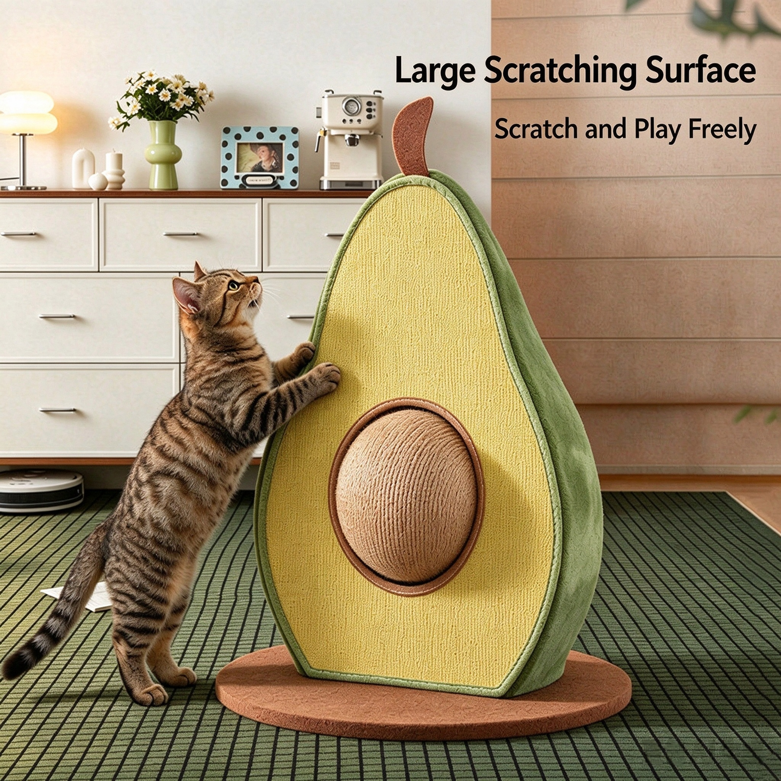 Avocado Vertical Cat Scratcher with 360° Rotating Sisal Ball – Anti-Tip Sisal Scratching Post & Interactive Toy - Image 3