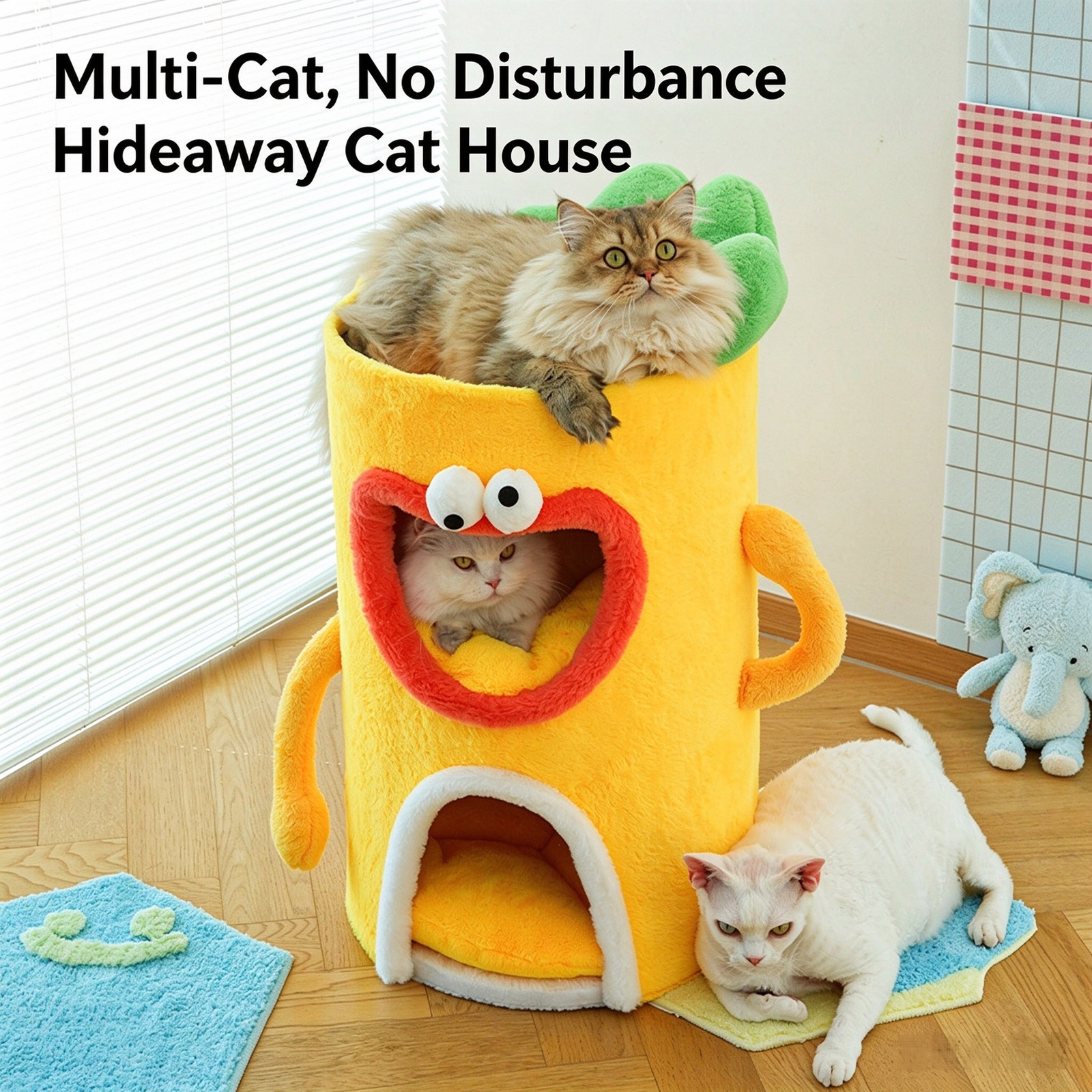 Versatile Clown 3-Tier Cat Condo Barrel – Cute Plush Tower Bed for Multi-Cat Homes - Image 2