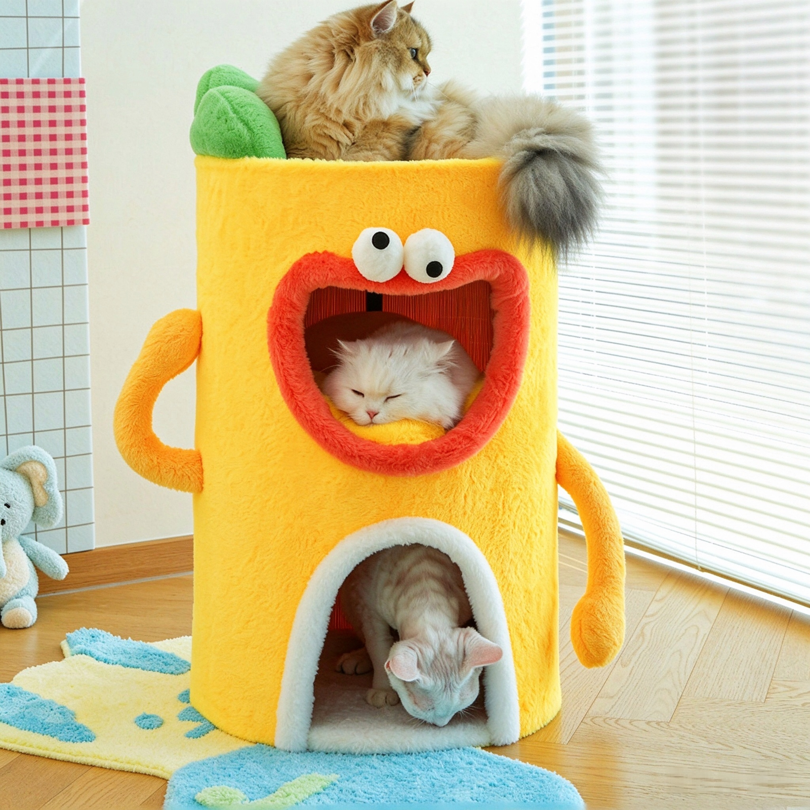 Versatile Clown 3-Tier Cat Condo Barrel – Cute Plush Tower Bed for Multi-Cat Homes - Image 5
