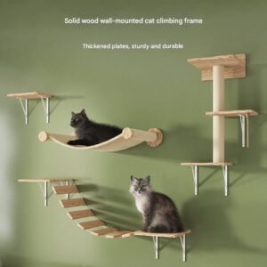 Solid Wood Wall-Mounted Cat Climbing Frame