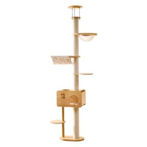 Tall Floor-to-Ceiling Cat Tree | Solid Wood Adjustable Cat Climbing Tower